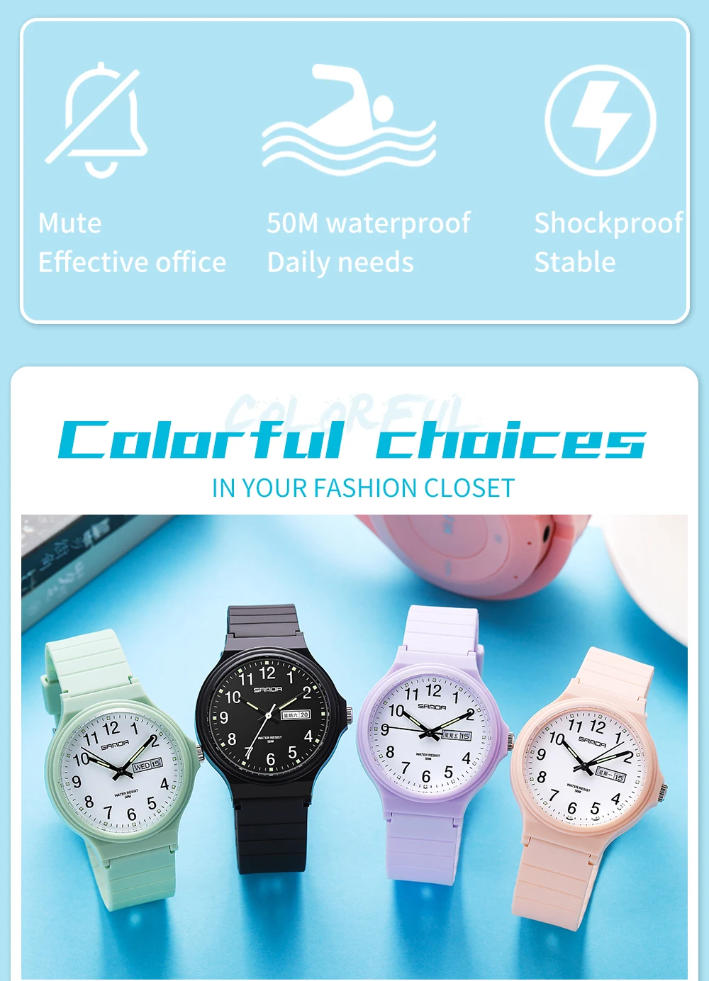 Fashion Sanda Top Brand Calenda Quartz Watch Minimalism Style Ladies Wristwatch Simple Black White Waterproof Watch Clock Reloj