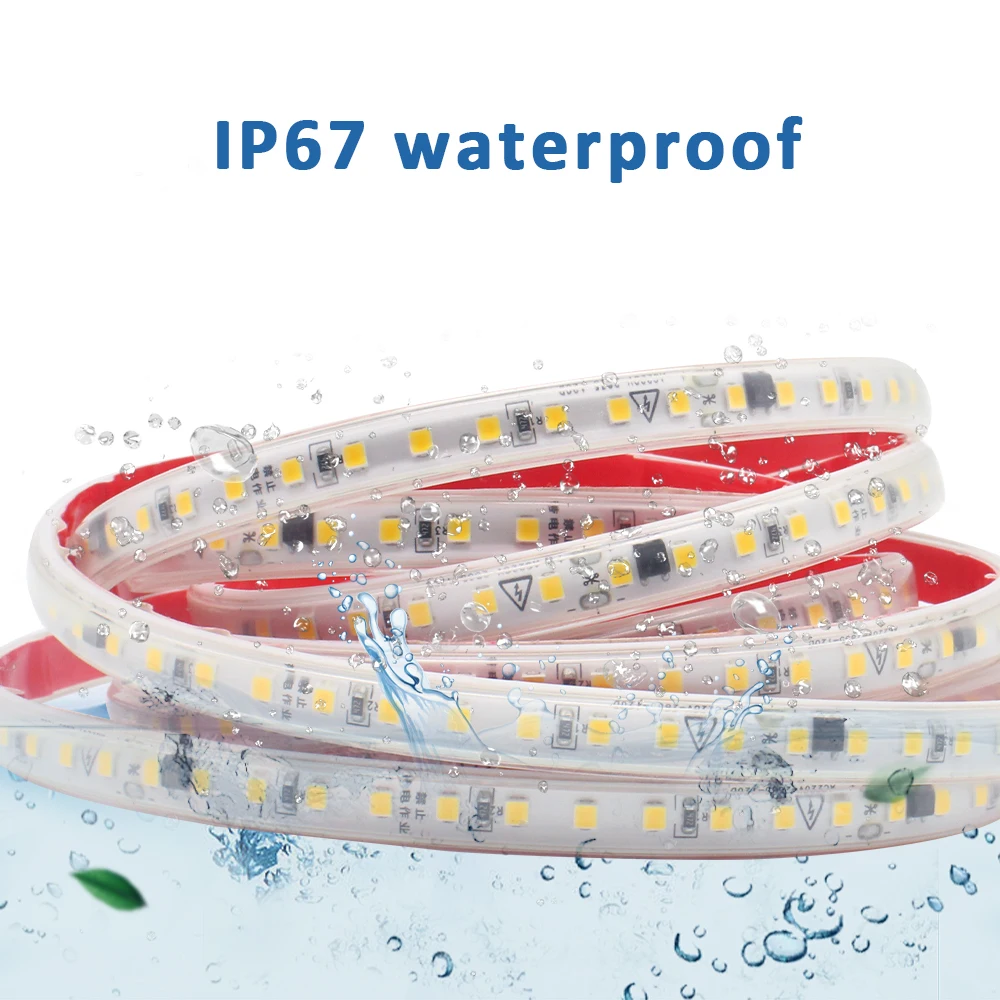 AC 220V 230V 2835 LED Strip Light Waterproof IP67 120LEDs/m Flexible Tape Lamp Warm Cold White 1M 2M 3M 5M 10M 20M Home Lighting