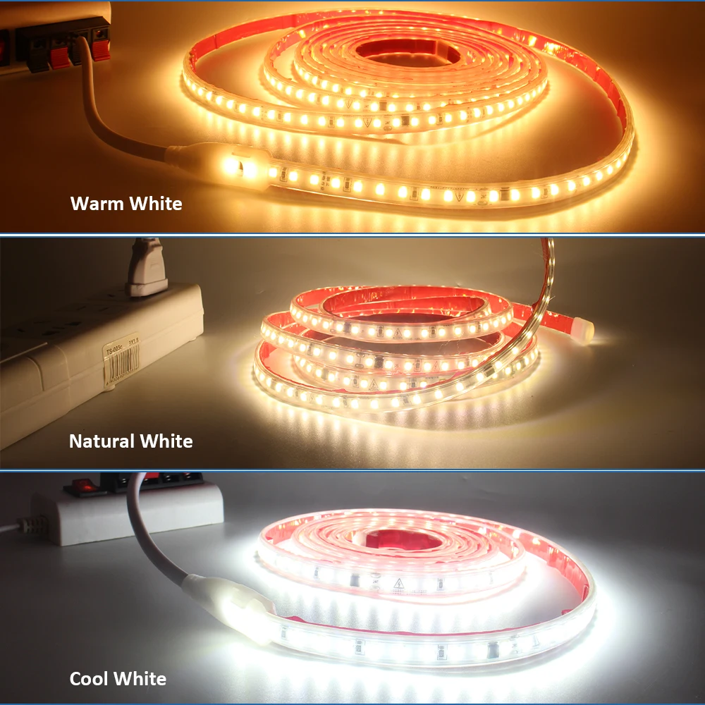 AC 220V 230V 2835 LED Strip Light Waterproof IP67 120LEDs/m Flexible Tape Lamp Warm Cold White 1M 2M 3M 5M 10M 20M Home Lighting