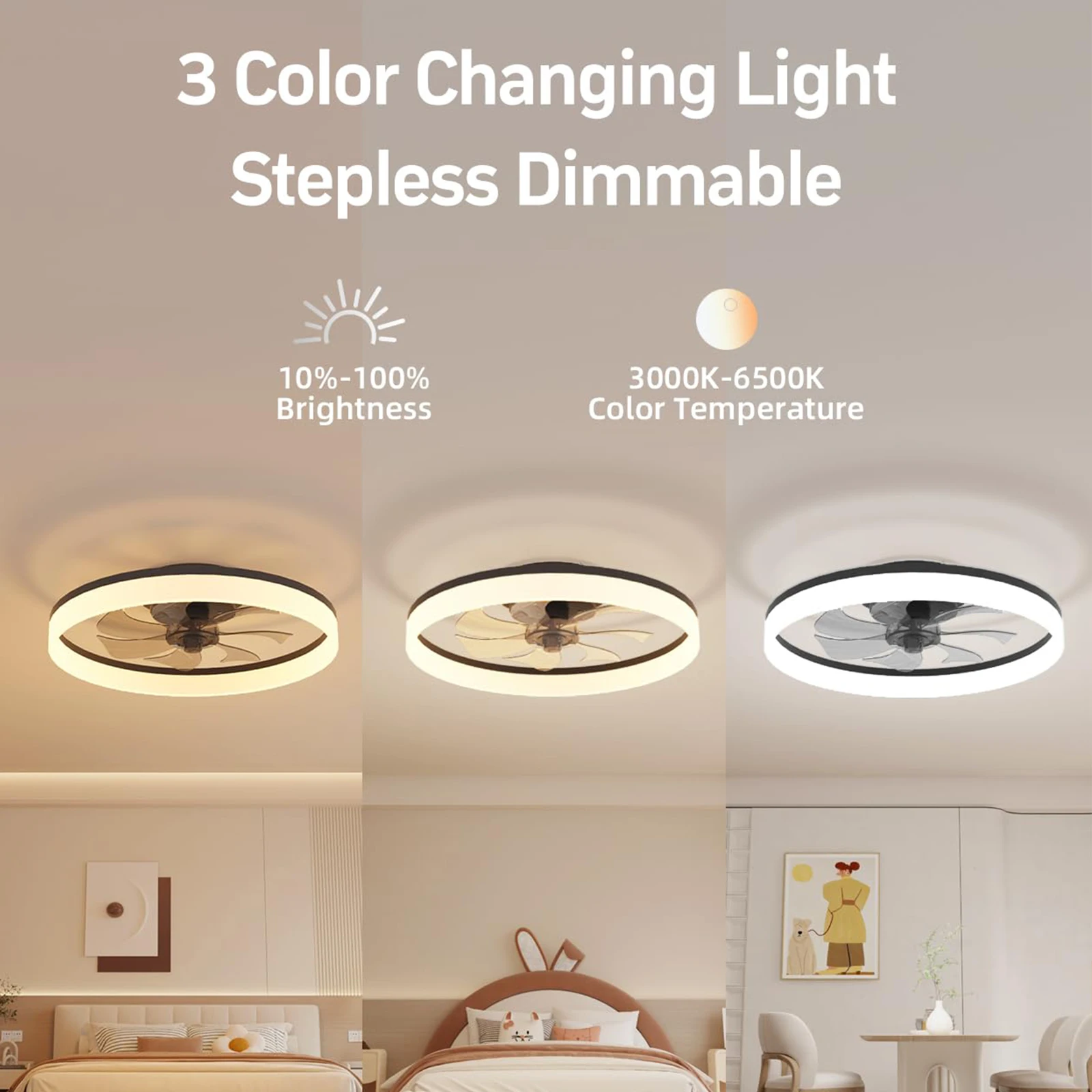 Simple LED Ceiling Fan Light Remote Control with Infinite Dimming 6 Levels of Wind Speed Living Room Bedroom Chandelier Fan
