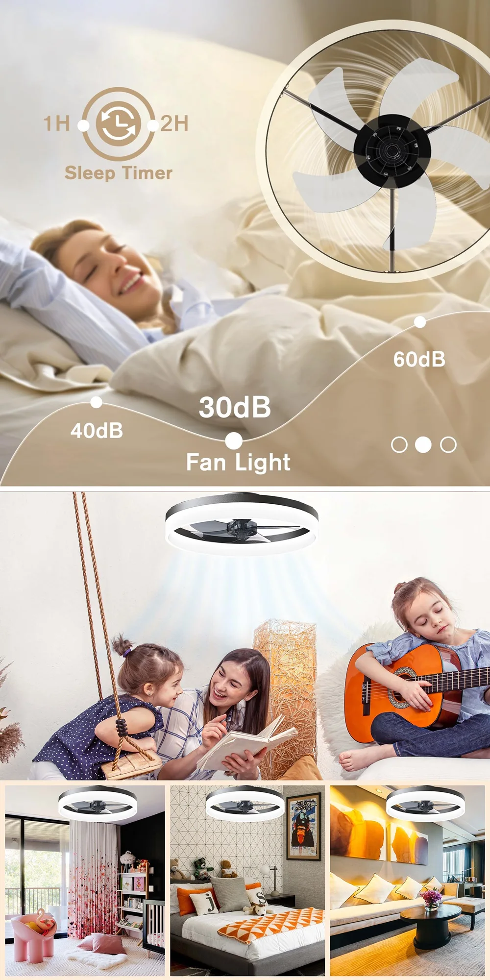 Simple LED Ceiling Fan Light Remote Control with Infinite Dimming 6 Levels of Wind Speed Living Room Bedroom Chandelier Fan