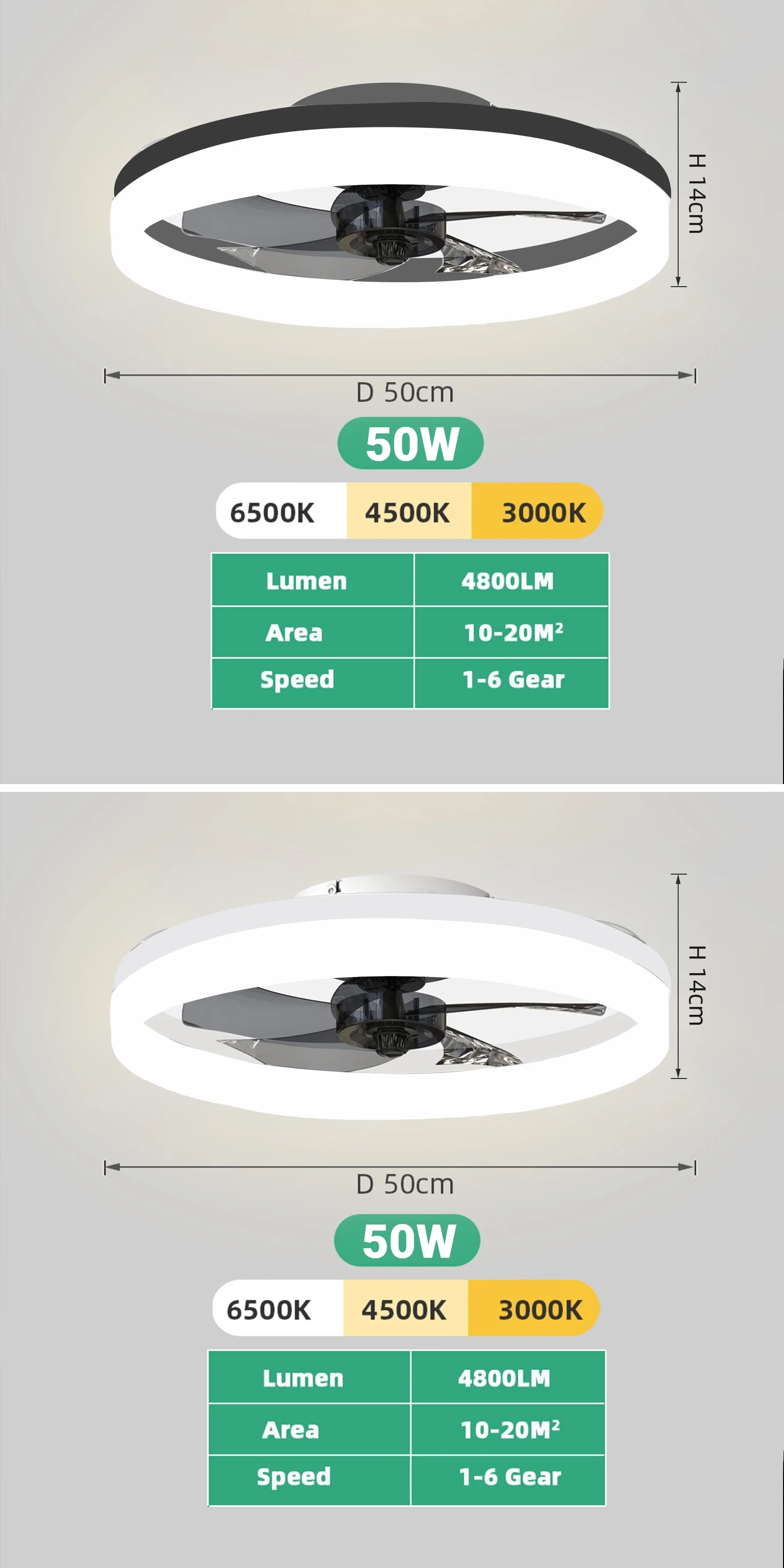 Simple LED Ceiling Fan Light Remote Control with Infinite Dimming 6 Levels of Wind Speed Living Room Bedroom Chandelier Fan