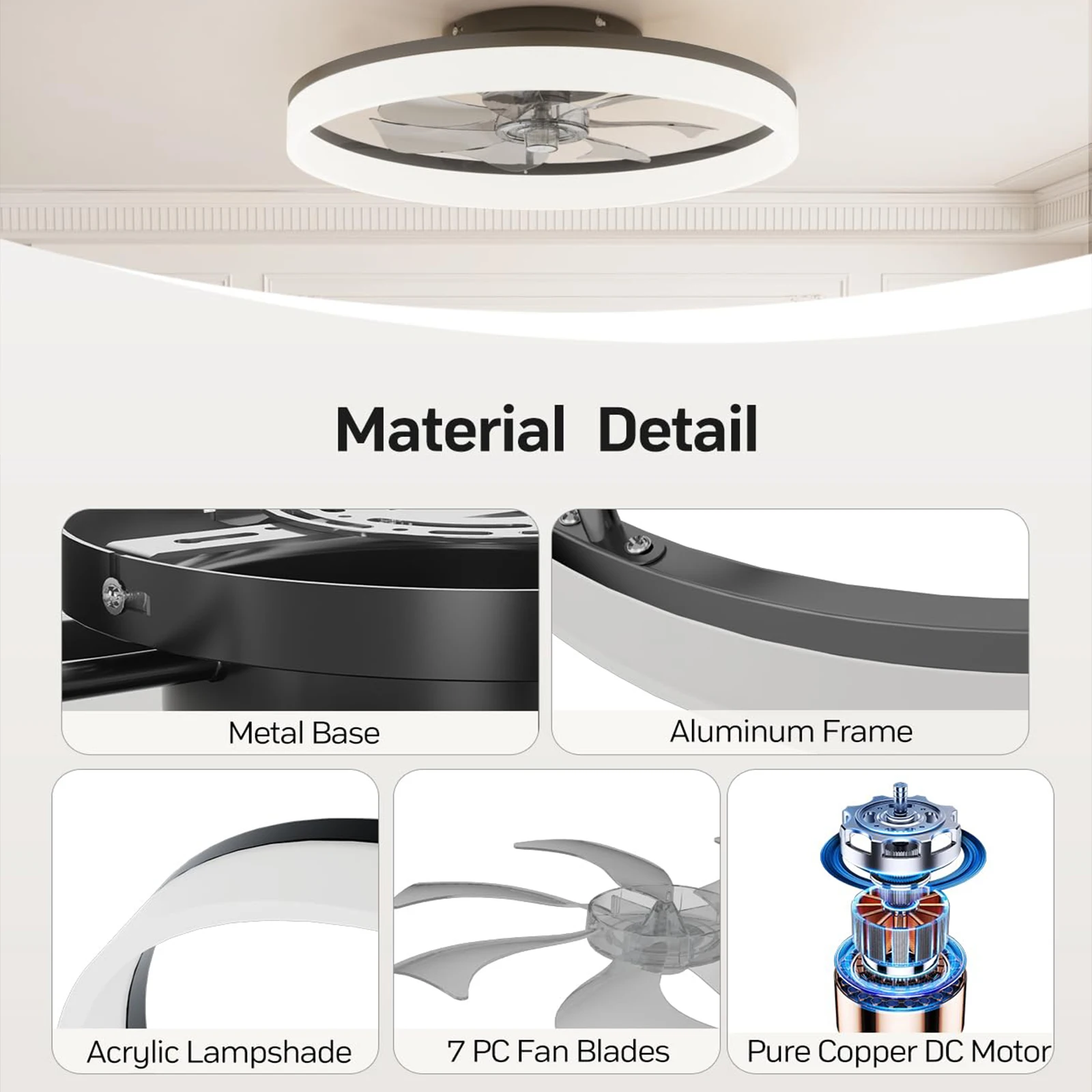 Simple LED Ceiling Fan Light Remote Control with Infinite Dimming 6 Levels of Wind Speed Living Room Bedroom Chandelier Fan