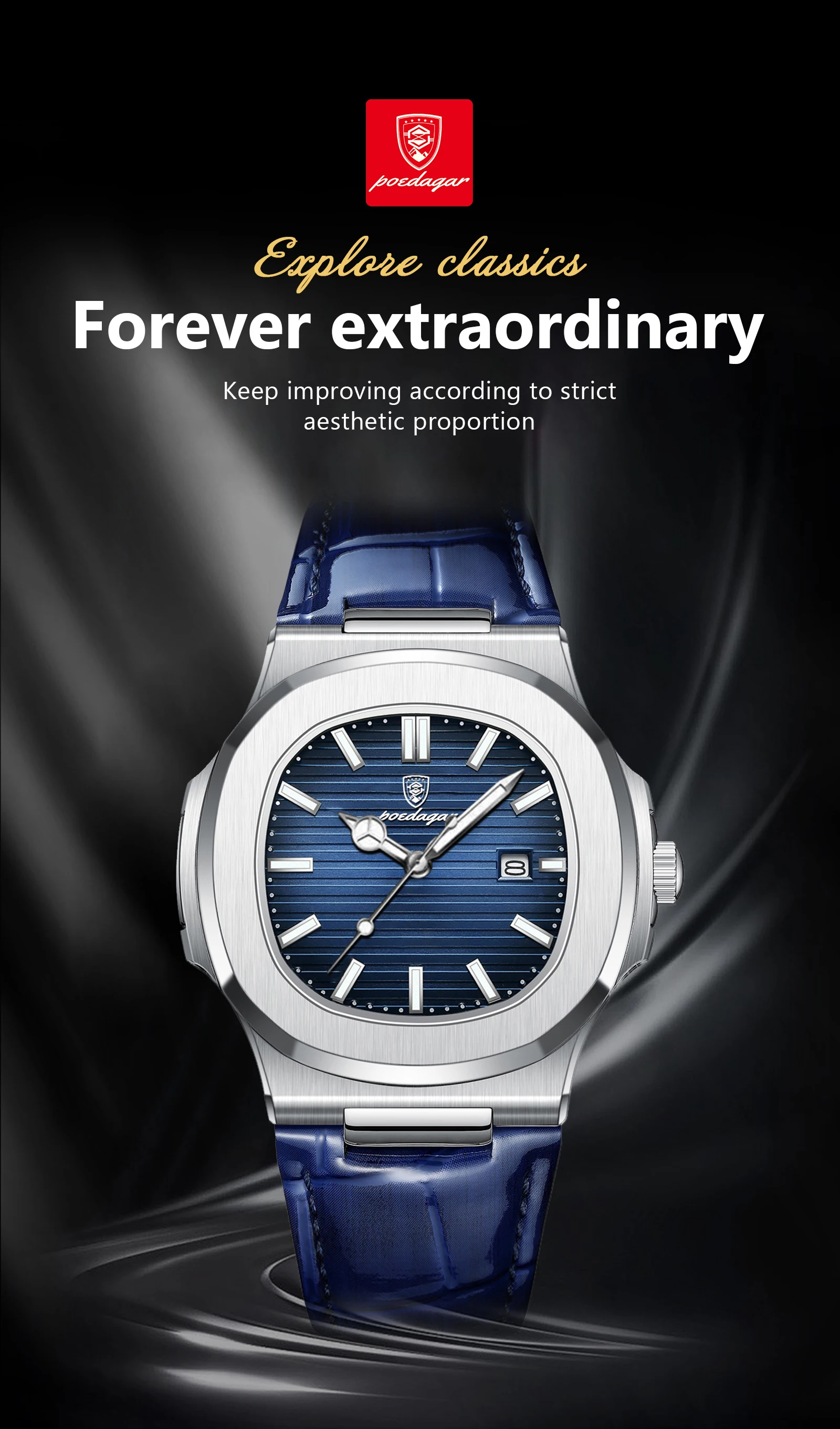 POEDAGAR Top Square Man Watch Date Waterproof Luminous Luxury Men Wristwatch High Quality Leather Men's Quartz Watches+Box Reloj