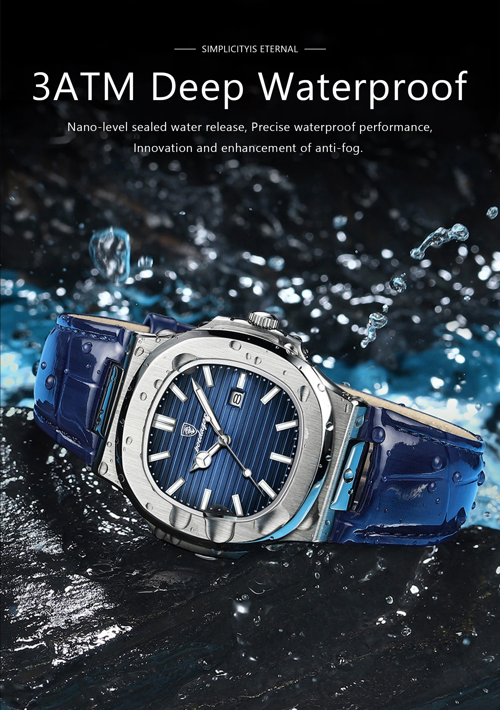 POEDAGAR Top Square Man Watch Date Waterproof Luminous Luxury Men Wristwatch High Quality Leather Men's Quartz Watches+Box Reloj