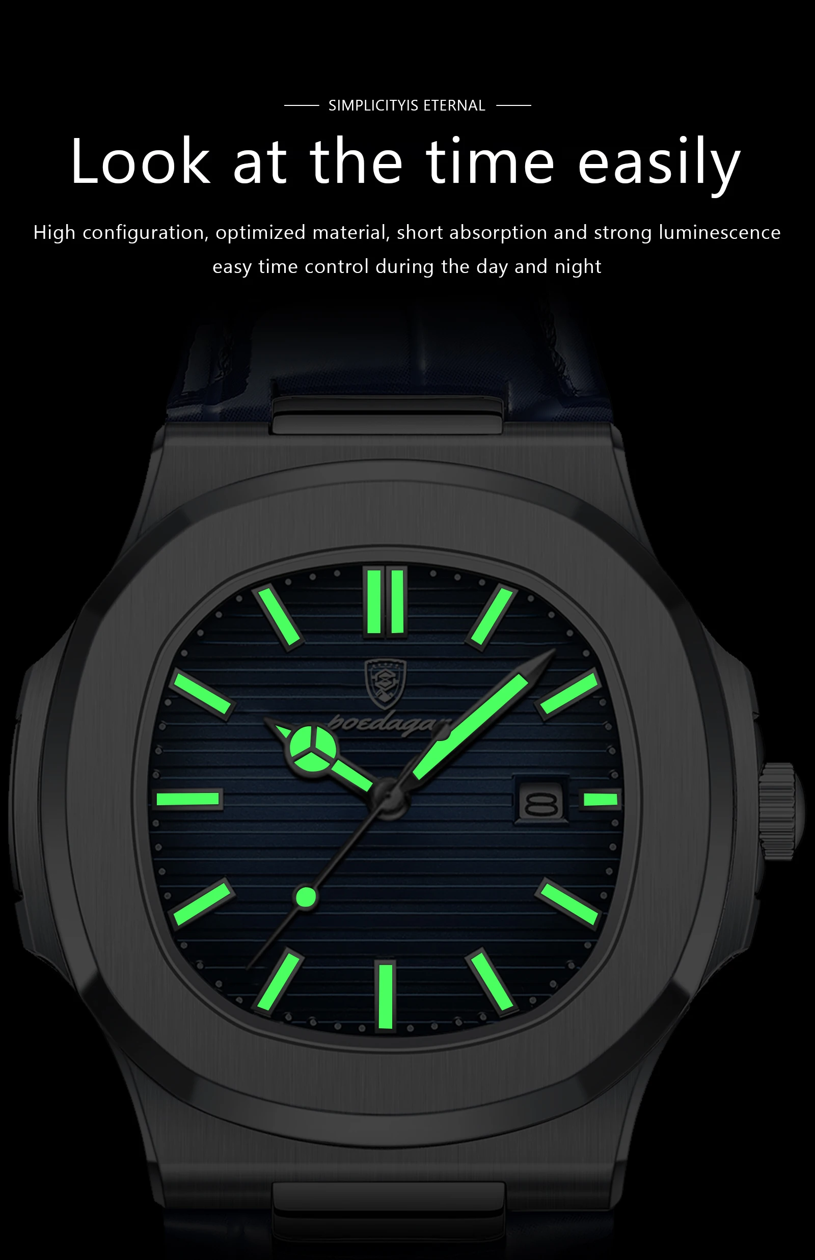 POEDAGAR Top Square Man Watch Date Waterproof Luminous Luxury Men Wristwatch High Quality Leather Men's Quartz Watches+Box Reloj