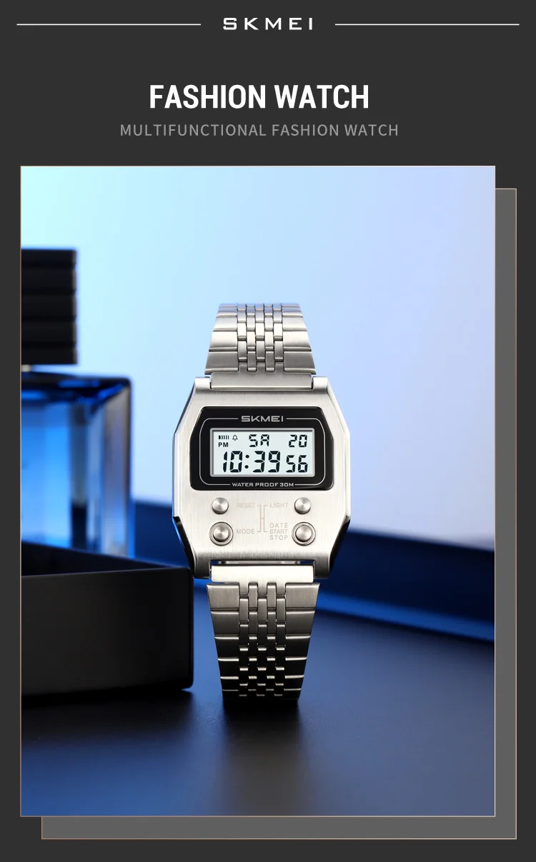 SKMEI 2460 Men's Sports Waterproof Digital Watch Stainless Steel Luxury Retro LED Alarm Clock Men's Electronic Watch Reloj Hombr