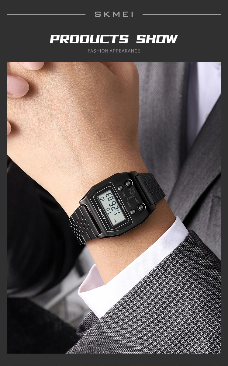 SKMEI 2460 Men's Sports Waterproof Digital Watch Stainless Steel Luxury Retro LED Alarm Clock Men's Electronic Watch Reloj Hombr