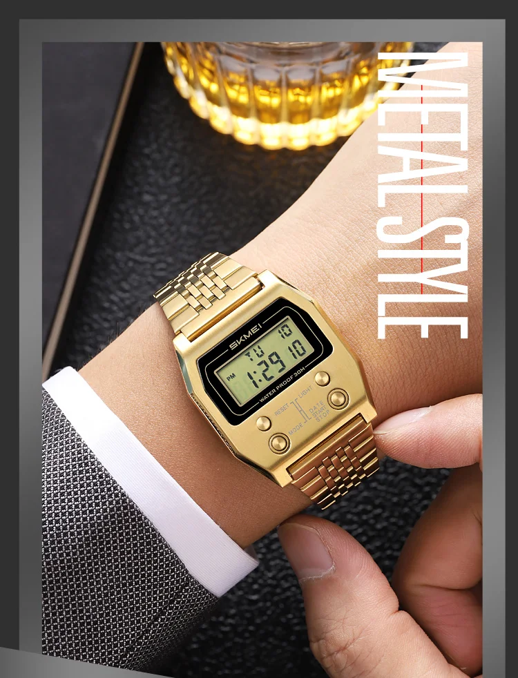 SKMEI 2460 Men's Sports Waterproof Digital Watch Stainless Steel Luxury Retro LED Alarm Clock Men's Electronic Watch Reloj Hombr
