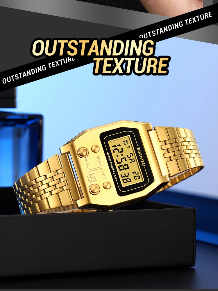 SKMEI 2460 Men's Sports Waterproof Digital Watch Stainless Steel Luxury Retro LED Alarm Clock Men's Electronic Watch Reloj Hombr