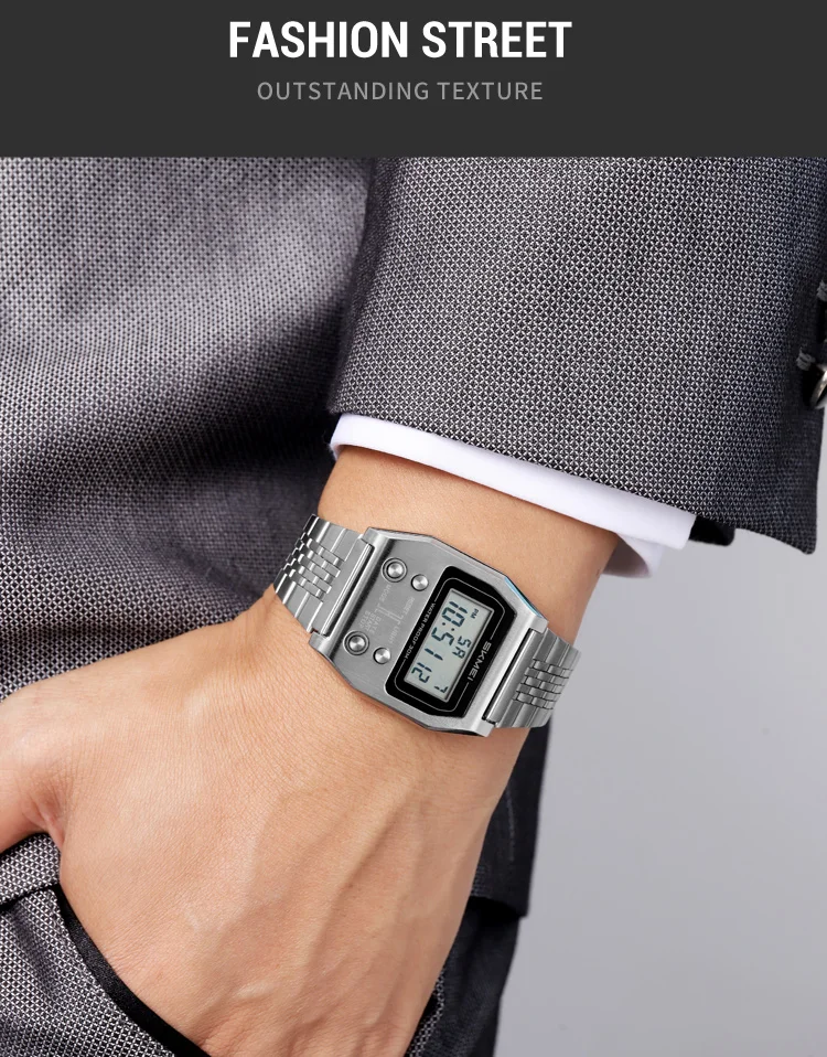 SKMEI 2460 Men's Sports Waterproof Digital Watch Stainless Steel Luxury Retro LED Alarm Clock Men's Electronic Watch Reloj Hombr