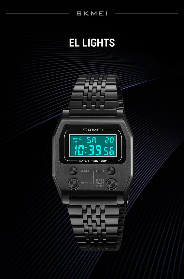 SKMEI 2460 Men's Sports Waterproof Digital Watch Stainless Steel Luxury Retro LED Alarm Clock Men's Electronic Watch Reloj Hombr