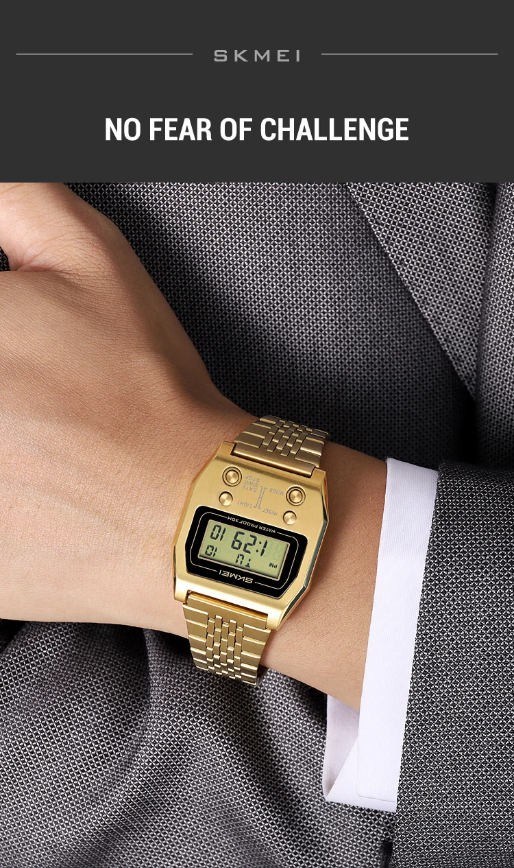 SKMEI 2460 Men's Sports Waterproof Digital Watch Stainless Steel Luxury Retro LED Alarm Clock Men's Electronic Watch Reloj Hombr