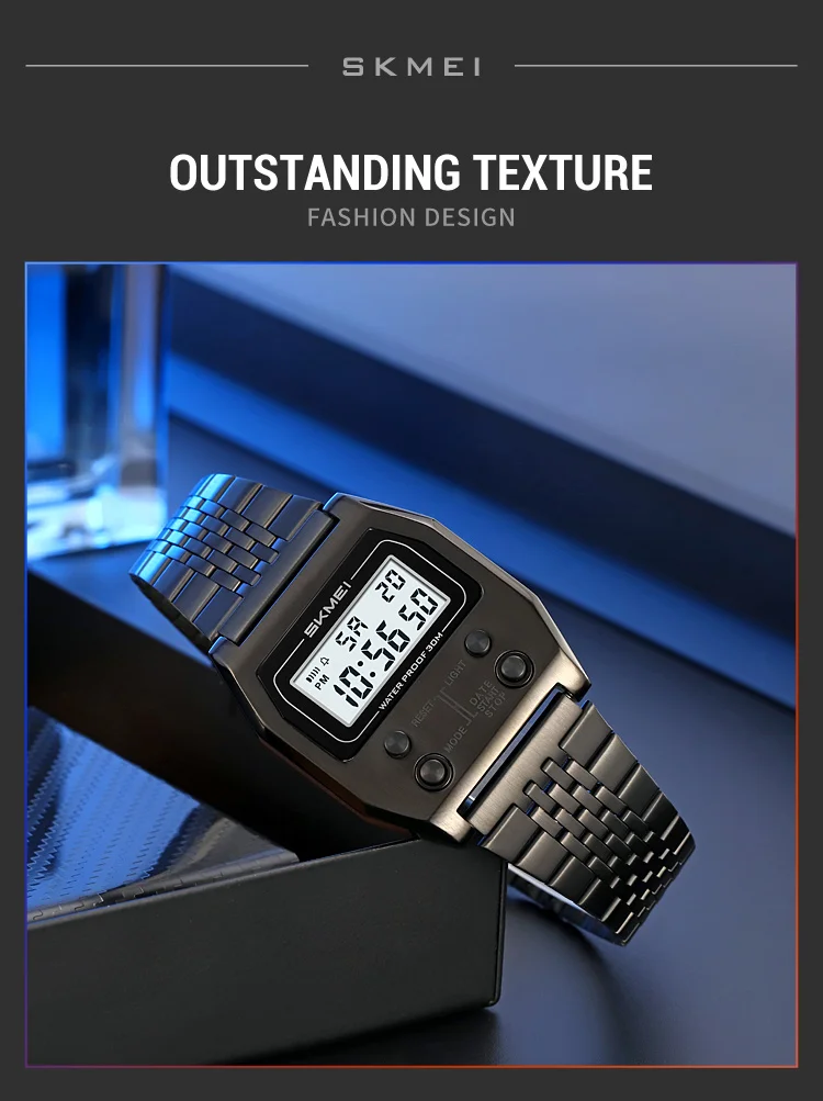 SKMEI 2460 Men's Sports Waterproof Digital Watch Stainless Steel Luxury Retro LED Alarm Clock Men's Electronic Watch Reloj Hombr