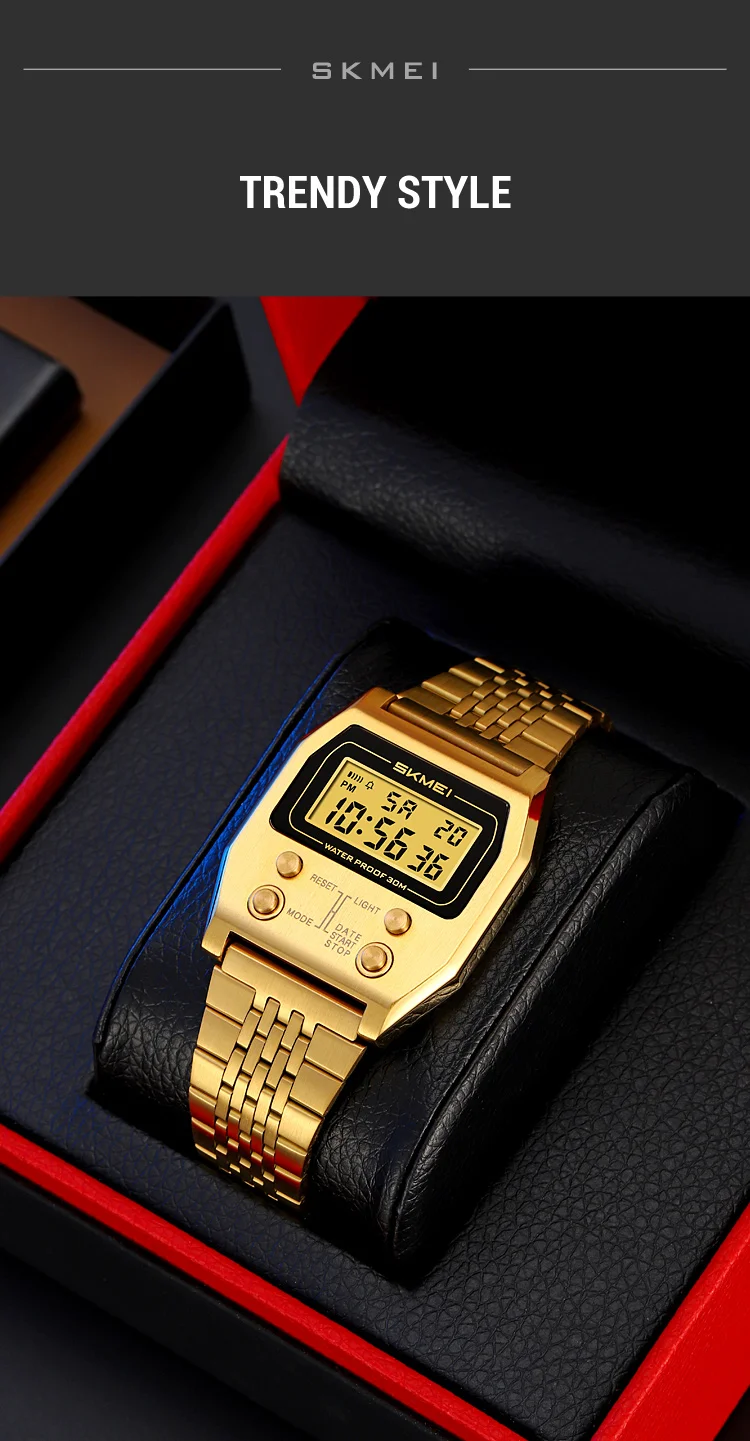 SKMEI 2460 Men's Sports Waterproof Digital Watch Stainless Steel Luxury Retro LED Alarm Clock Men's Electronic Watch Reloj Hombr