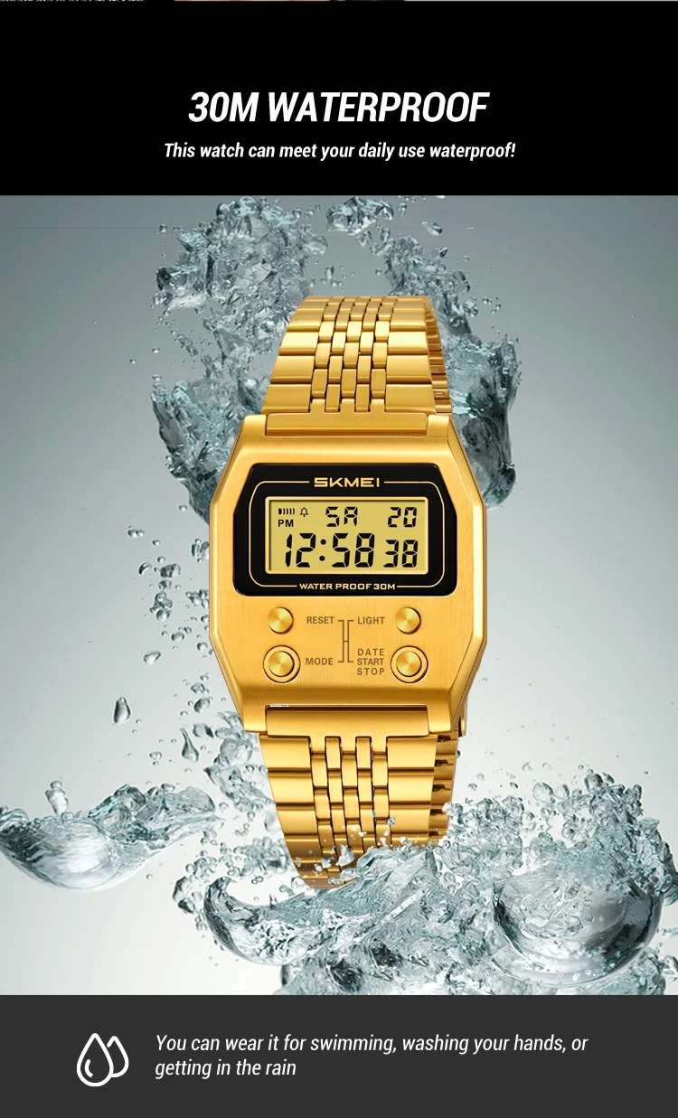 SKMEI 2460 Men's Sports Waterproof Digital Watch Stainless Steel Luxury Retro LED Alarm Clock Men's Electronic Watch Reloj Hombr
