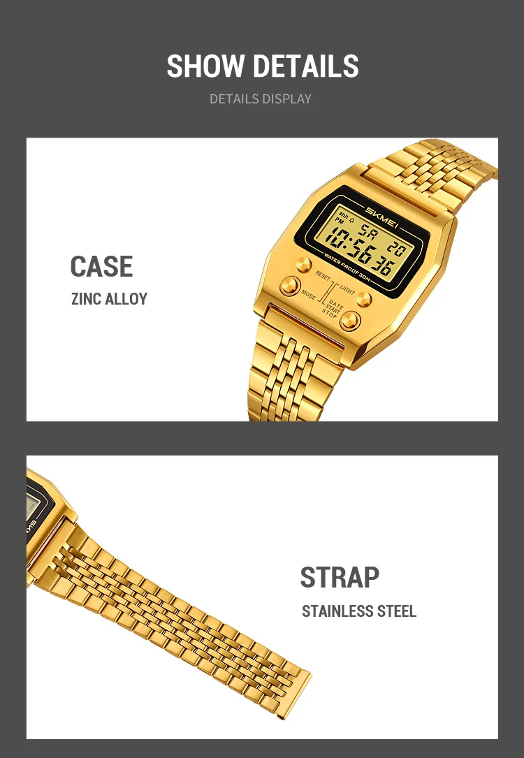 SKMEI 2460 Men's Sports Waterproof Digital Watch Stainless Steel Luxury Retro LED Alarm Clock Men's Electronic Watch Reloj Hombr