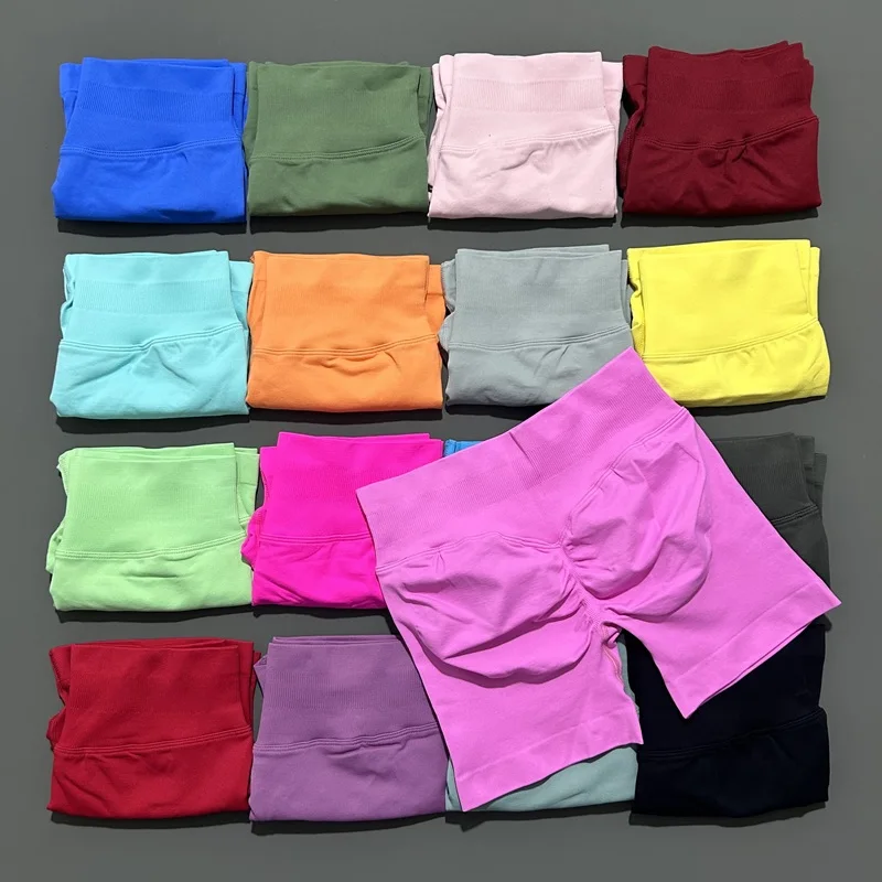 HISTELLO Women Sports Impact Shorts Seamless Low Waist Scrunch Bum Butt Lifting Stretch Gym Yoga Workout Fitness Short Leggings