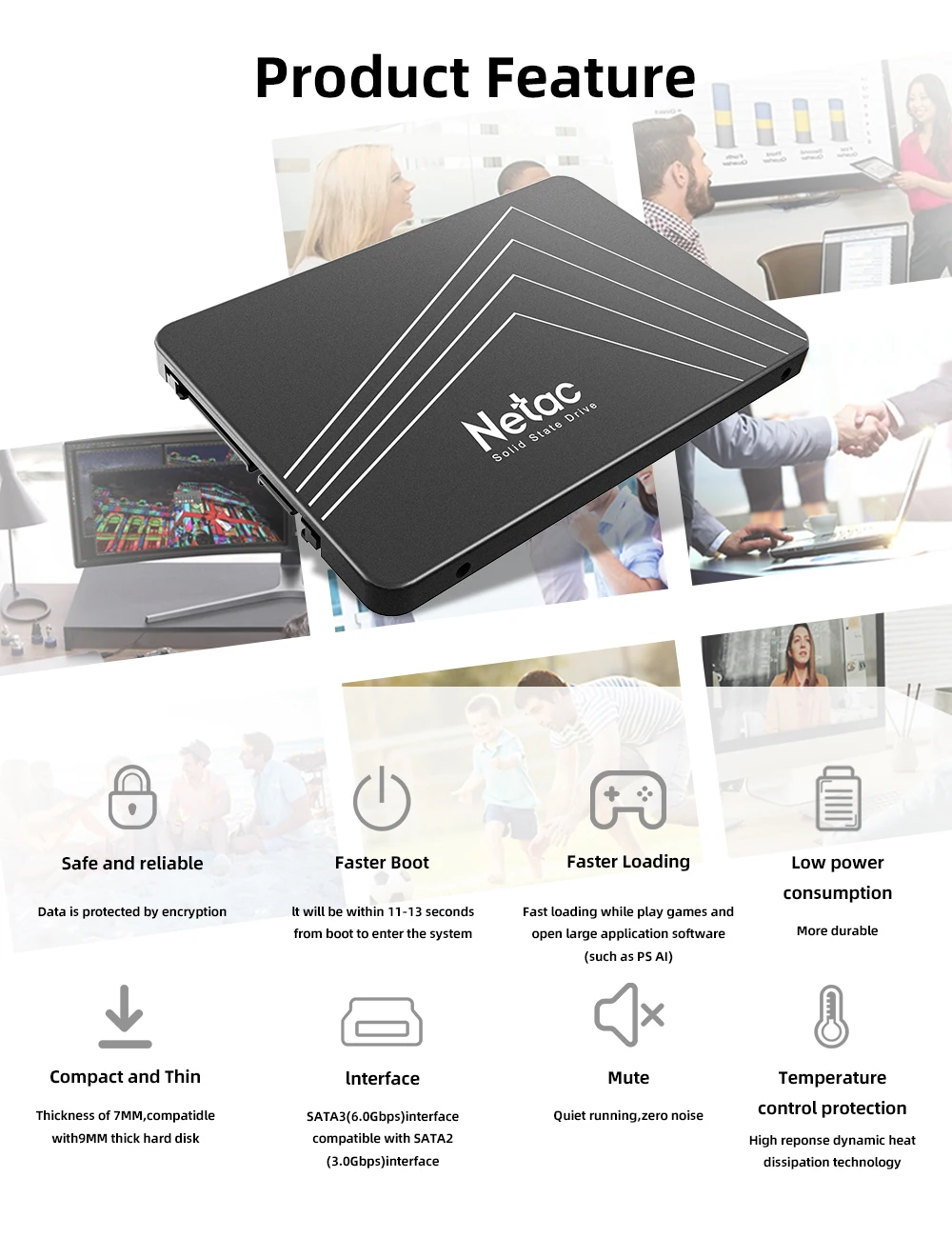 Netac SATA SSD Hard Drive 128GB 256GB 512GB 1TB 2TB SATA3 2.5Inch Disks Laptop Internal Hard Drive HDD Hard Disk for PC Laptop