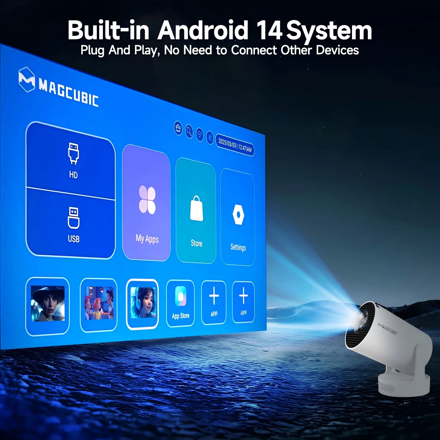 Magcubic HY300 Pro+ 8K Android 14 Portable Projector 8000 Lumens WiFi 6 BT5.4 Outdoor Theater 5W HiFi Speaker 720P HD Supported