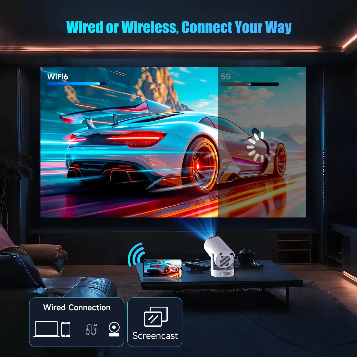 Magcubic HY300 Pro+ 8K Android 14 Portable Projector 8000 Lumens WiFi 6 BT5.4 Outdoor Theater 5W HiFi Speaker 720P HD Supported