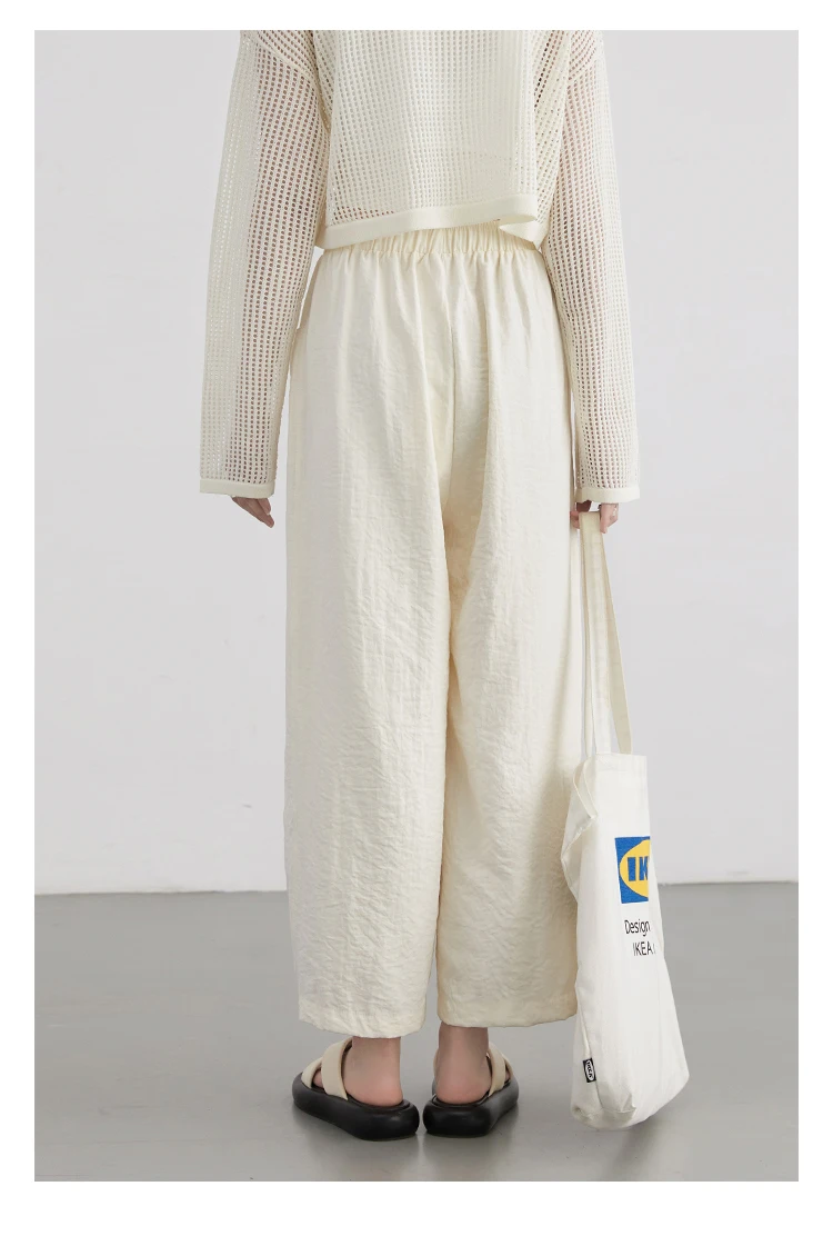CHIC VEN Women White Pants Solid Casual Elastic Waist High Waisted Pleated Wide Leg Female Trousers Fold Summer 2025 Clothing
