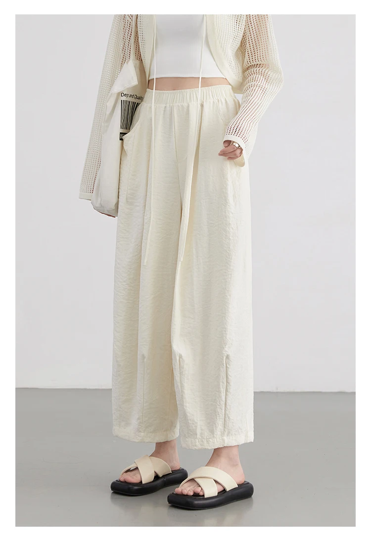CHIC VEN Women White Pants Solid Casual Elastic Waist High Waisted Pleated Wide Leg Female Trousers Fold Summer 2025 Clothing
