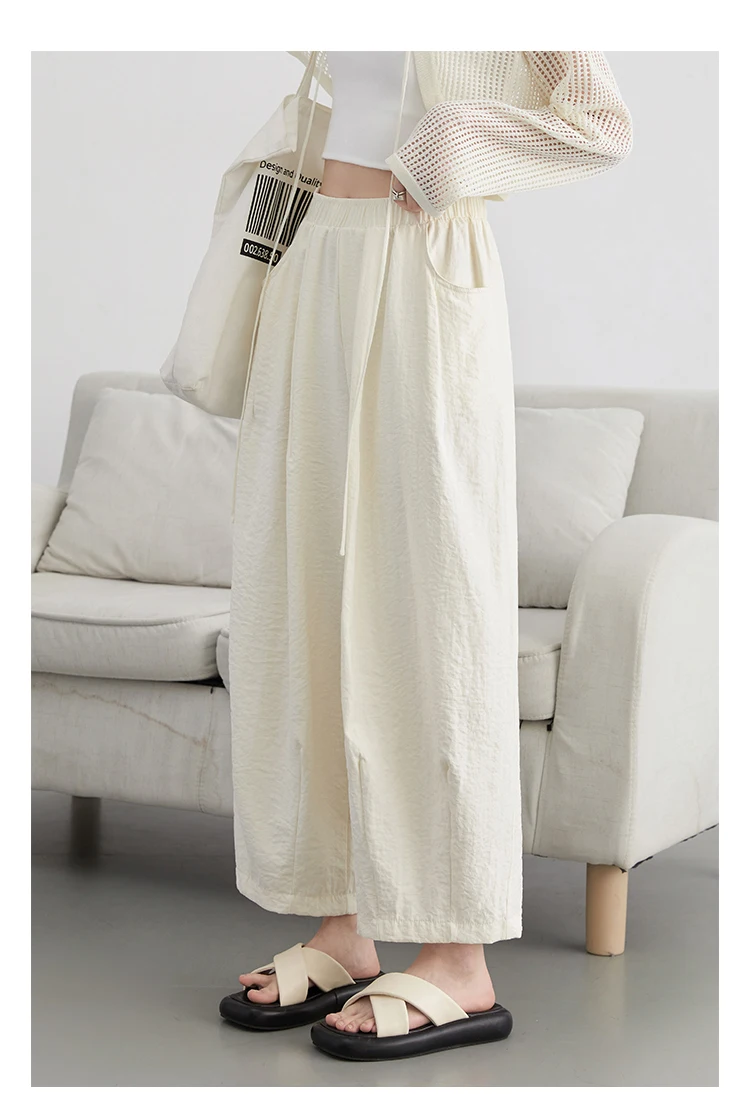 CHIC VEN Women White Pants Solid Casual Elastic Waist High Waisted Pleated Wide Leg Female Trousers Fold Summer 2025 Clothing