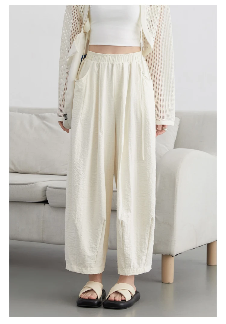 CHIC VEN Women White Pants Solid Casual Elastic Waist High Waisted Pleated Wide Leg Female Trousers Fold Summer 2025 Clothing