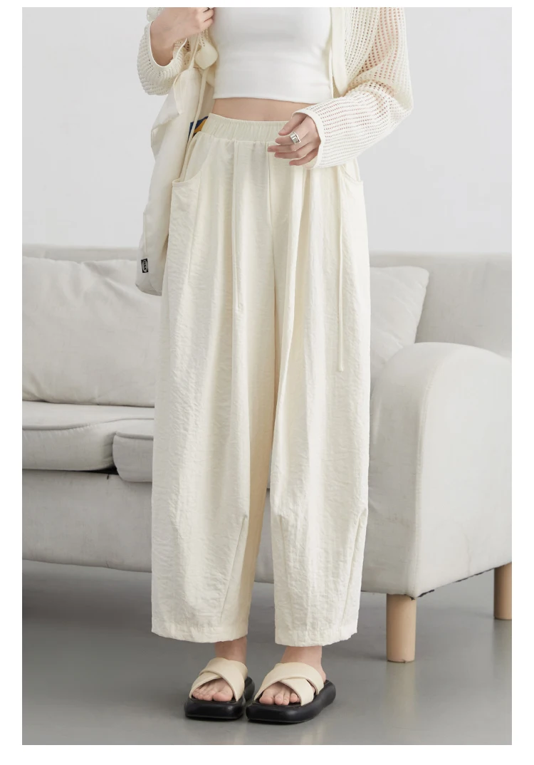 CHIC VEN Women White Pants Solid Casual Elastic Waist High Waisted Pleated Wide Leg Female Trousers Fold Summer 2025 Clothing