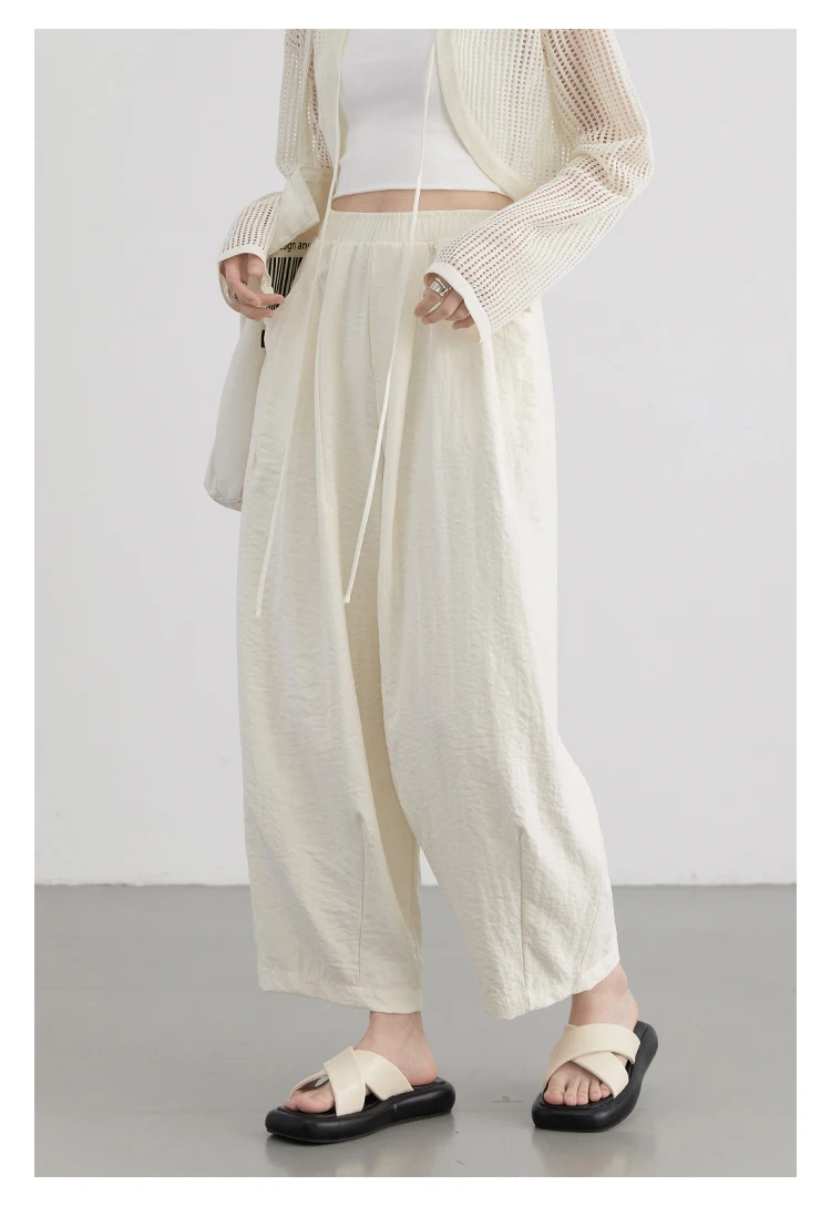 CHIC VEN Women White Pants Solid Casual Elastic Waist High Waisted Pleated Wide Leg Female Trousers Fold Summer 2025 Clothing