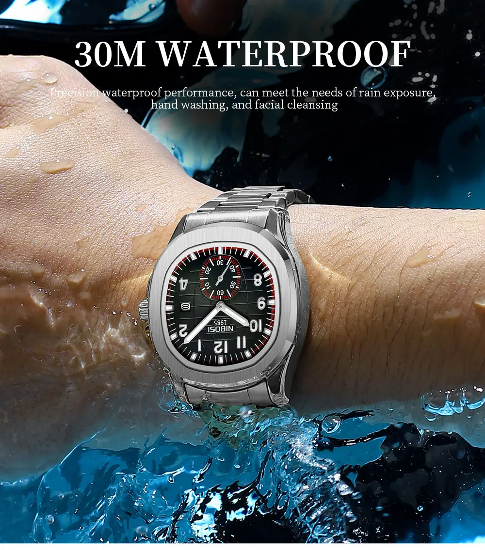 NIBOSI Sport Mens Watches Top Brand Luxury Auto Date Watch Men Waterproof Luminous AQUANAUT Quartz Watches for Men Reloj Hombre
