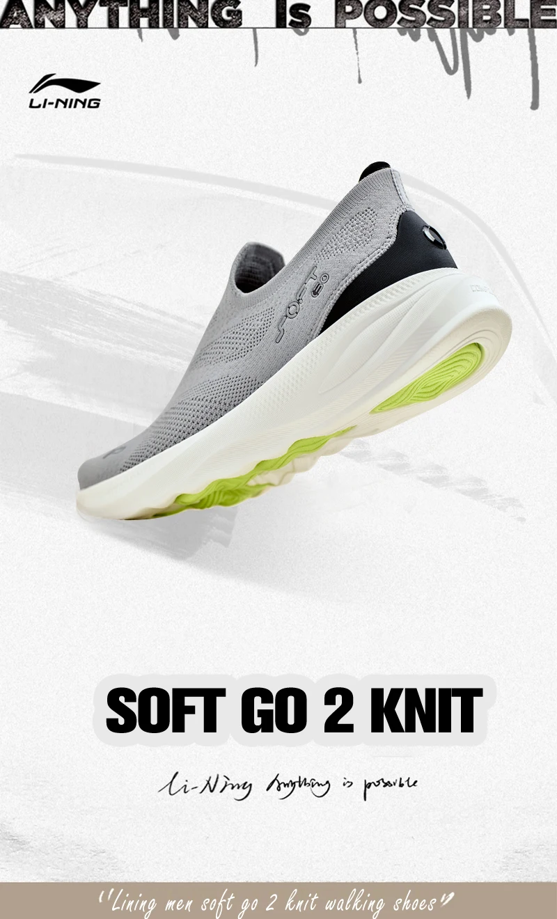 Li-Ning Men's SOFT GO 2 KNIT Slip-on Casual Walking Shoes Cushion Comfy Stable LiNing Mesh Jogging Daily Sports Sneakers AGLV017
