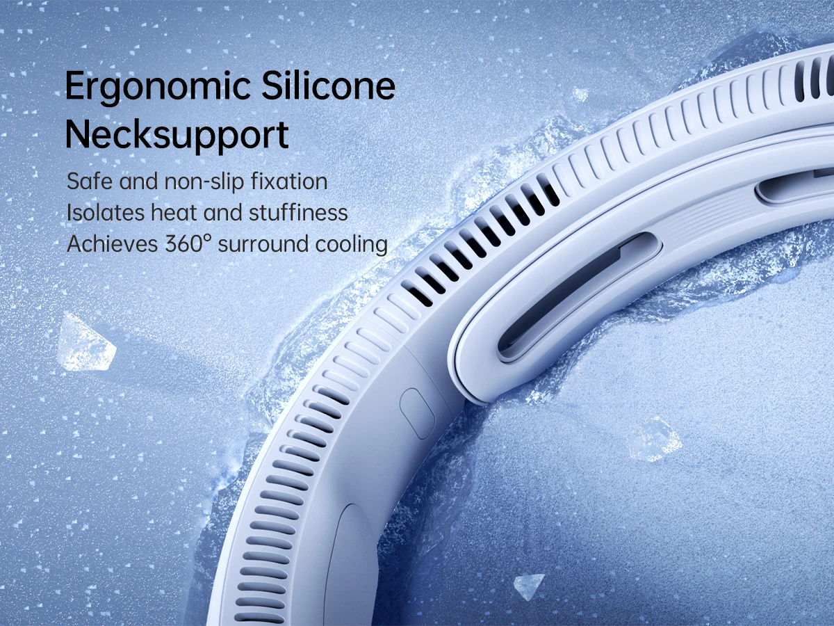 JISULIFE Portable Neck Fan Upgraded, 5000mAh Battery, Necksupport, 5 Speeds Gears Adjustment, Outdoor Wearable Hands-Free Fan