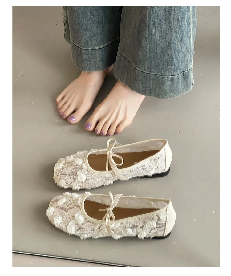 2026 Spring Lace Flower Women Mary Jane Shoes Fashion Slip On Comfort Street Style Soft Sole Female Dress Flats Shoes