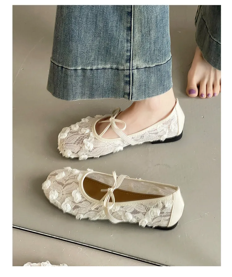 2026 Spring Lace Flower Women Mary Jane Shoes Fashion Slip On Comfort Street Style Soft Sole Female Dress Flats Shoes