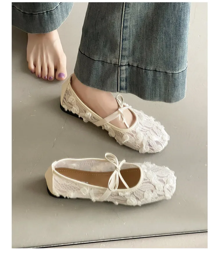 2026 Spring Lace Flower Women Mary Jane Shoes Fashion Slip On Comfort Street Style Soft Sole Female Dress Flats Shoes