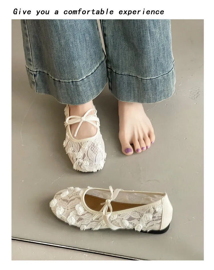 2026 Spring Lace Flower Women Mary Jane Shoes Fashion Slip On Comfort Street Style Soft Sole Female Dress Flats Shoes
