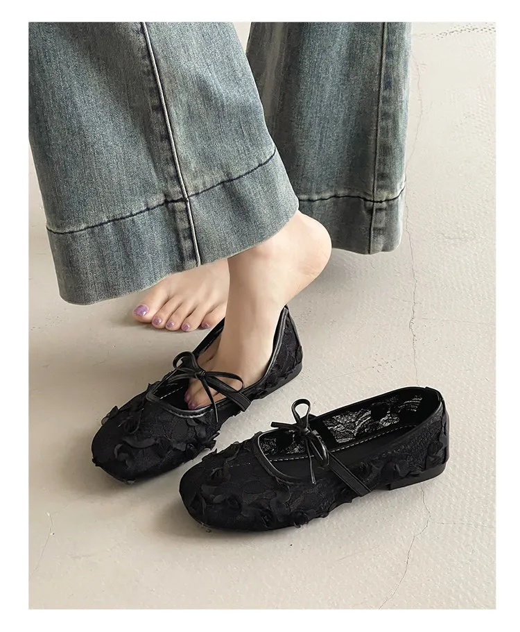 2026 Spring Lace Flower Women Mary Jane Shoes Fashion Slip On Comfort Street Style Soft Sole Female Dress Flats Shoes