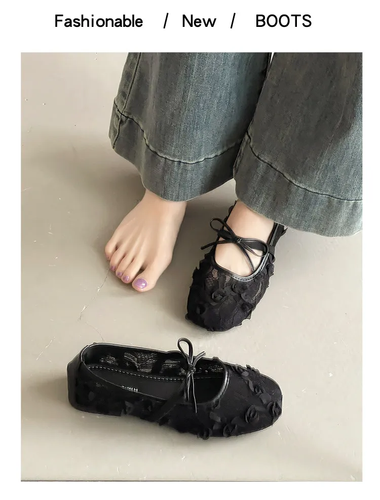2026 Spring Lace Flower Women Mary Jane Shoes Fashion Slip On Comfort Street Style Soft Sole Female Dress Flats Shoes