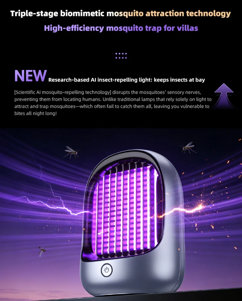 Lenovo Mosquito Repellent Killer USBRechargeable Outdoor Killer Bug Zapper Mosquito Racket Insect Killer Electric Shocker Indoor