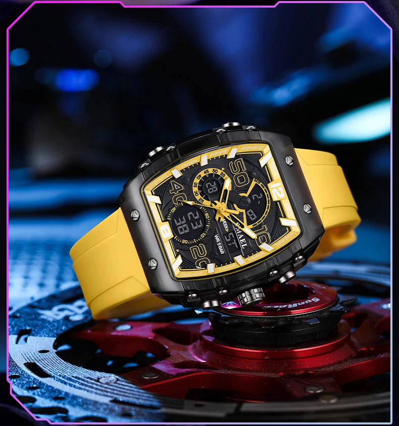 SMAEL Brand 8109 New electronic watch fashion square dual display waterproof luminous Multi-color For Men