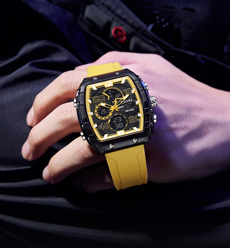 SMAEL Brand 8109 New electronic watch fashion square dual display waterproof luminous Multi-color For Men