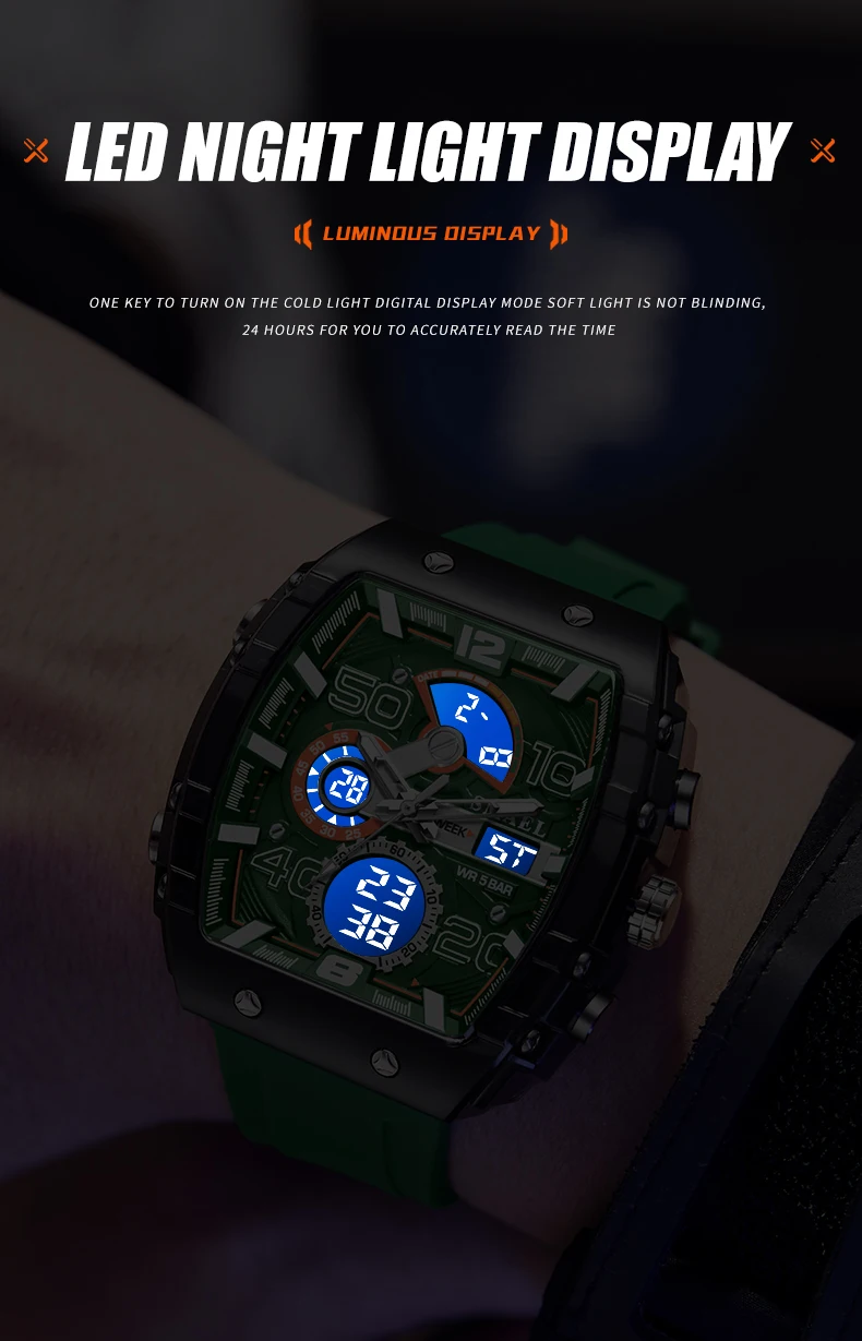 SMAEL Brand 8109 New electronic watch fashion square dual display waterproof luminous Multi-color For Men