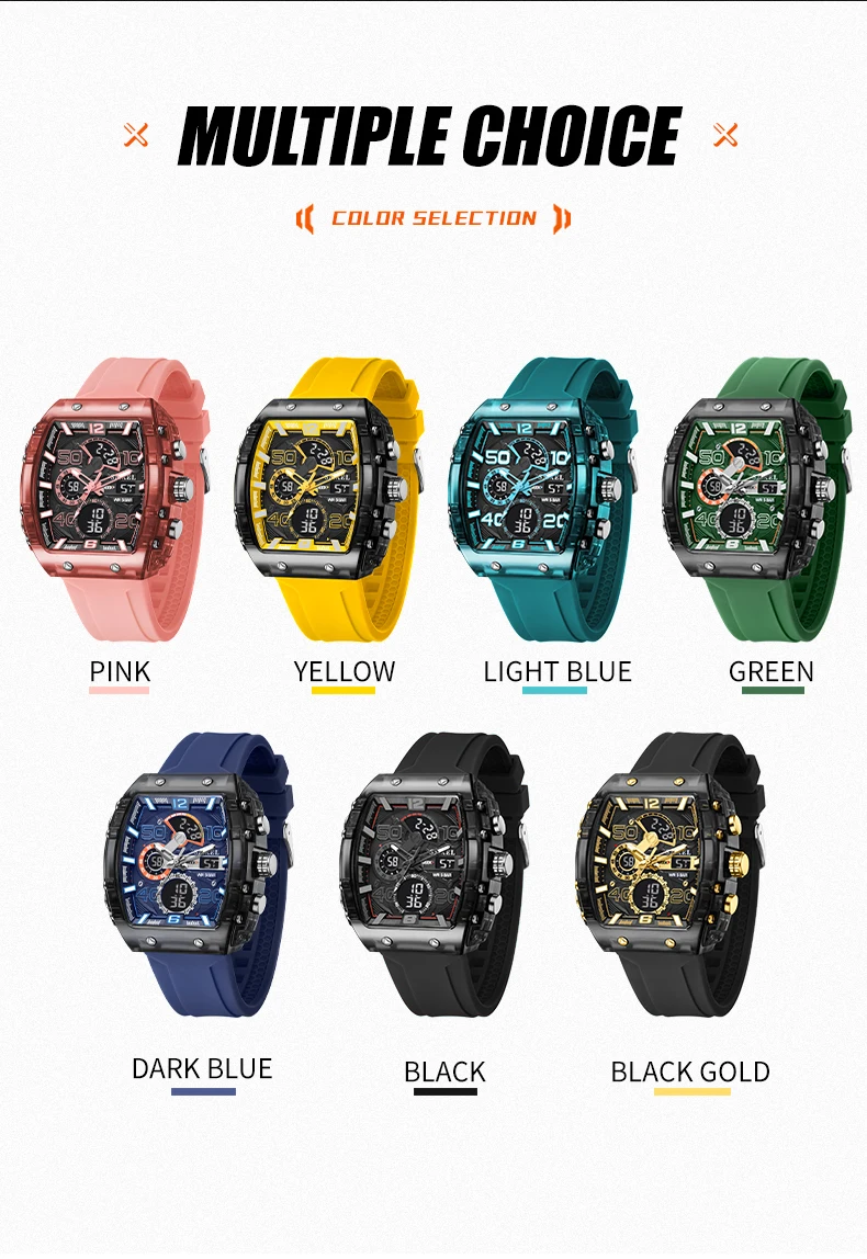 SMAEL Brand 8109 New electronic watch fashion square dual display waterproof luminous Multi-color For Men