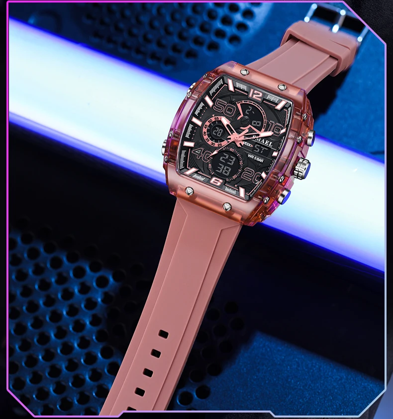 SMAEL Brand 8109 New electronic watch fashion square dual display waterproof luminous Multi-color For Men