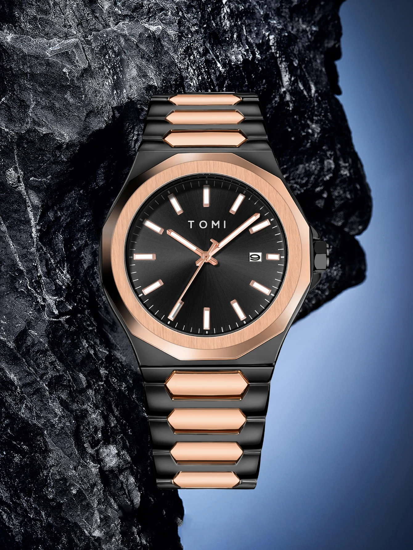 TOMI Luxury Business Men's Watch Gift Box Set High Quality Rose Gold Case Simple and Versatile Quartz Watch Relogio Masculino