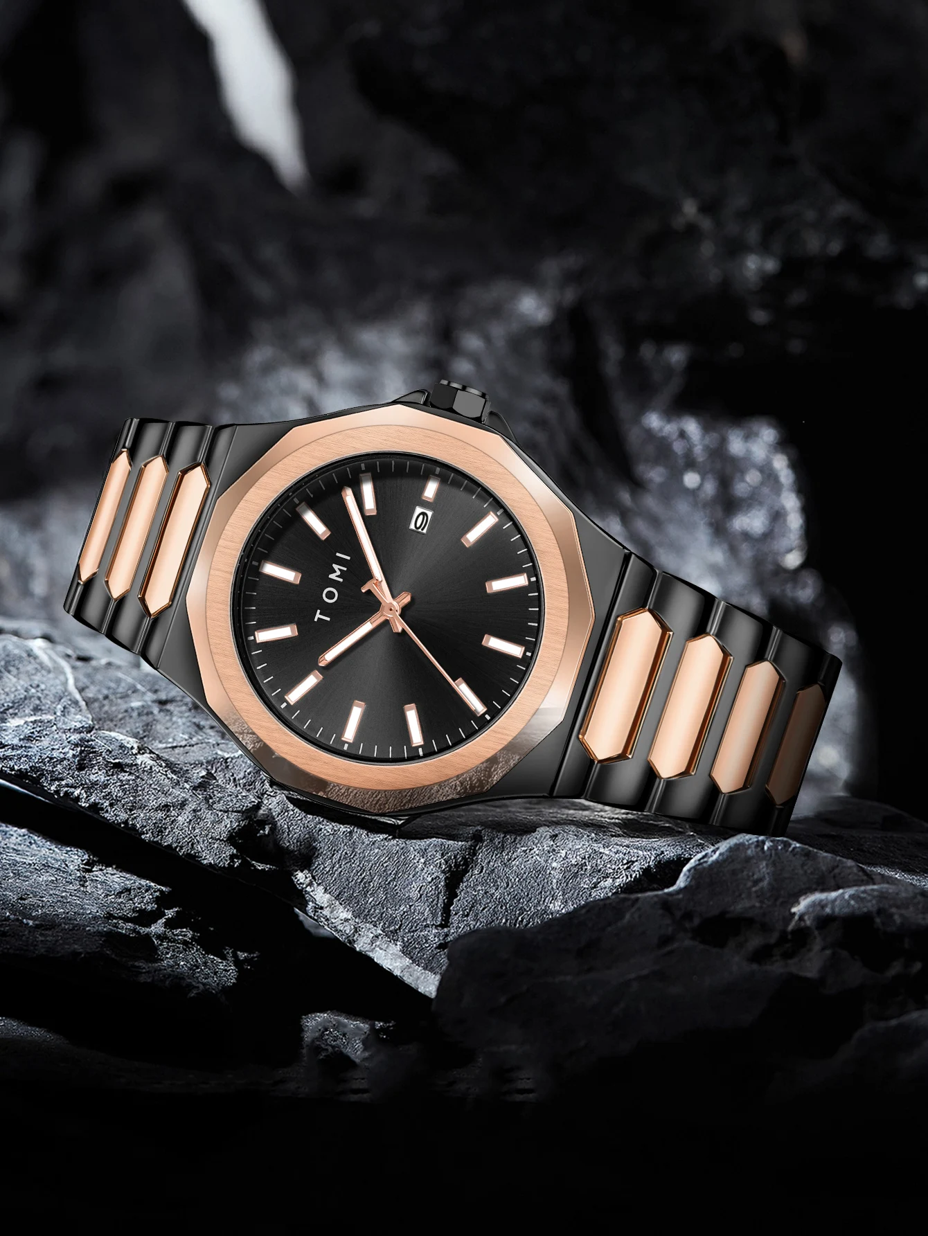 TOMI Luxury Business Men's Watch Gift Box Set High Quality Rose Gold Case Simple and Versatile Quartz Watch Relogio Masculino