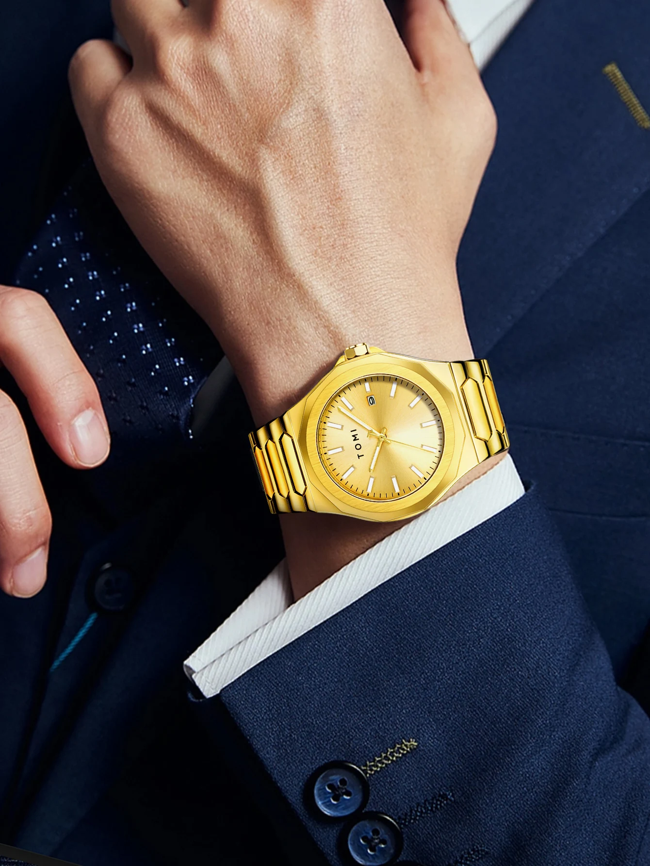 TOMI Luxury Business Men's Watch Gift Box Set High Quality Rose Gold Case Simple and Versatile Quartz Watch Relogio Masculino