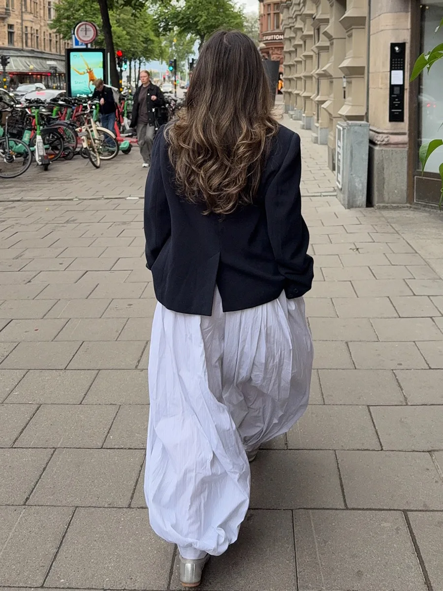 Bornladies Autumn Womens 100% Cotton Loose Lantern Style Wide Leg Pants Street Style Casual Lazy Pants Fashion Trousers
